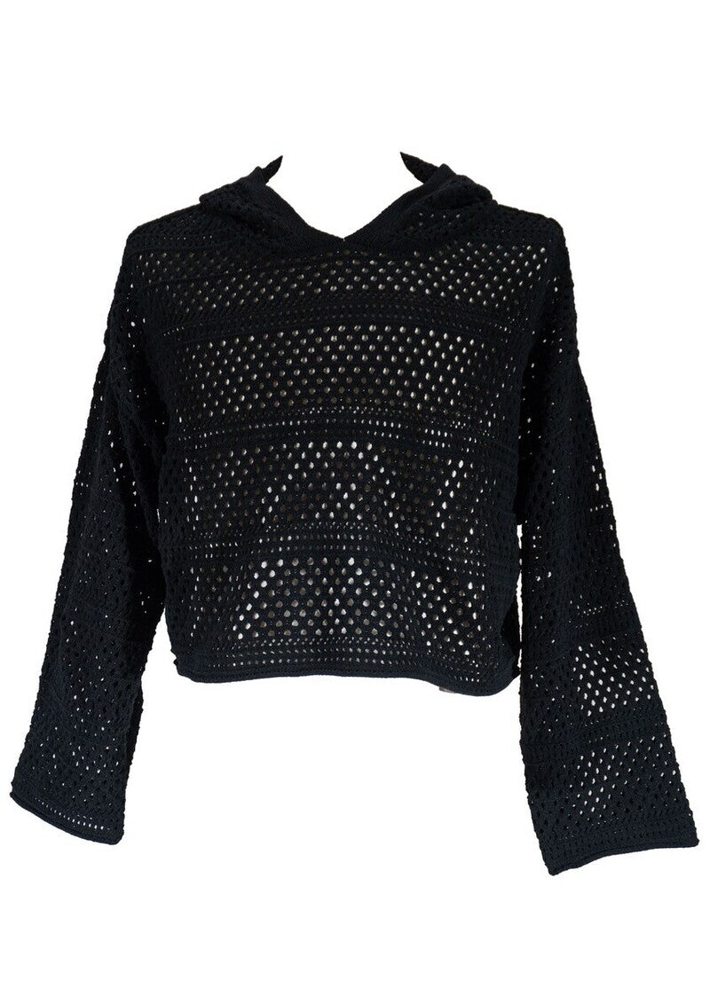 Plus Size Cropped Hooded Open-Knit Sweater