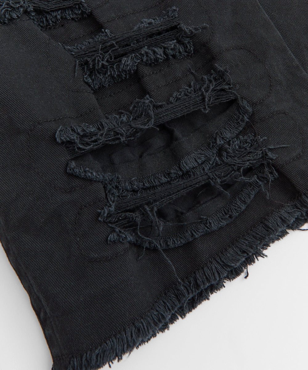 Destroyed Denim Shorts - Black