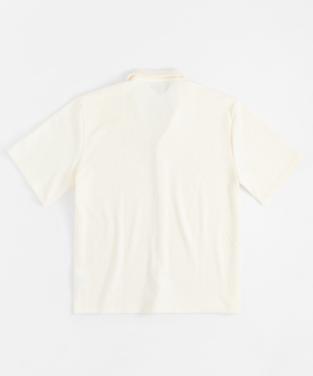 Textured Knit Short Sleeve Button Down Shirt - Light Beige